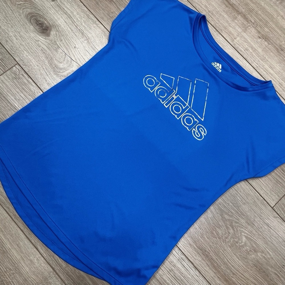 Adidas Women's Training T-Shirt Large Athletic Activewear Blue Logo Tee Girls